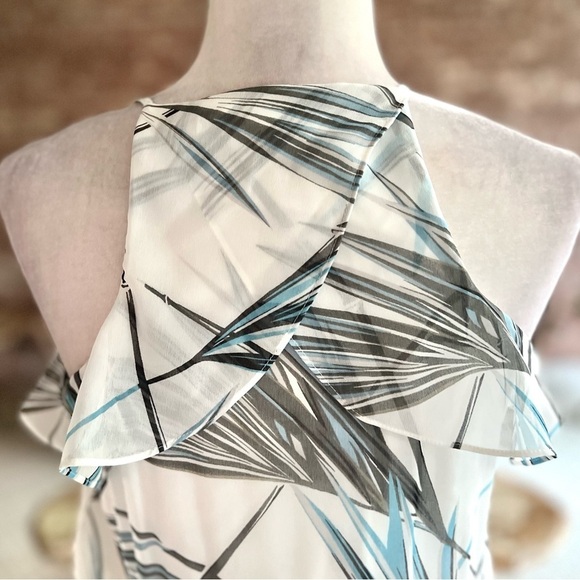 WHBM Dress Maxi White Bamboo Print Hi Low Blouson 4P Cocktail Party Chic Trendy - Picture 12 of 17